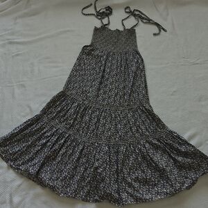 Anthropologie OPT Cara Dress Square Neck Smocked Blue Floral Boho Womens Large